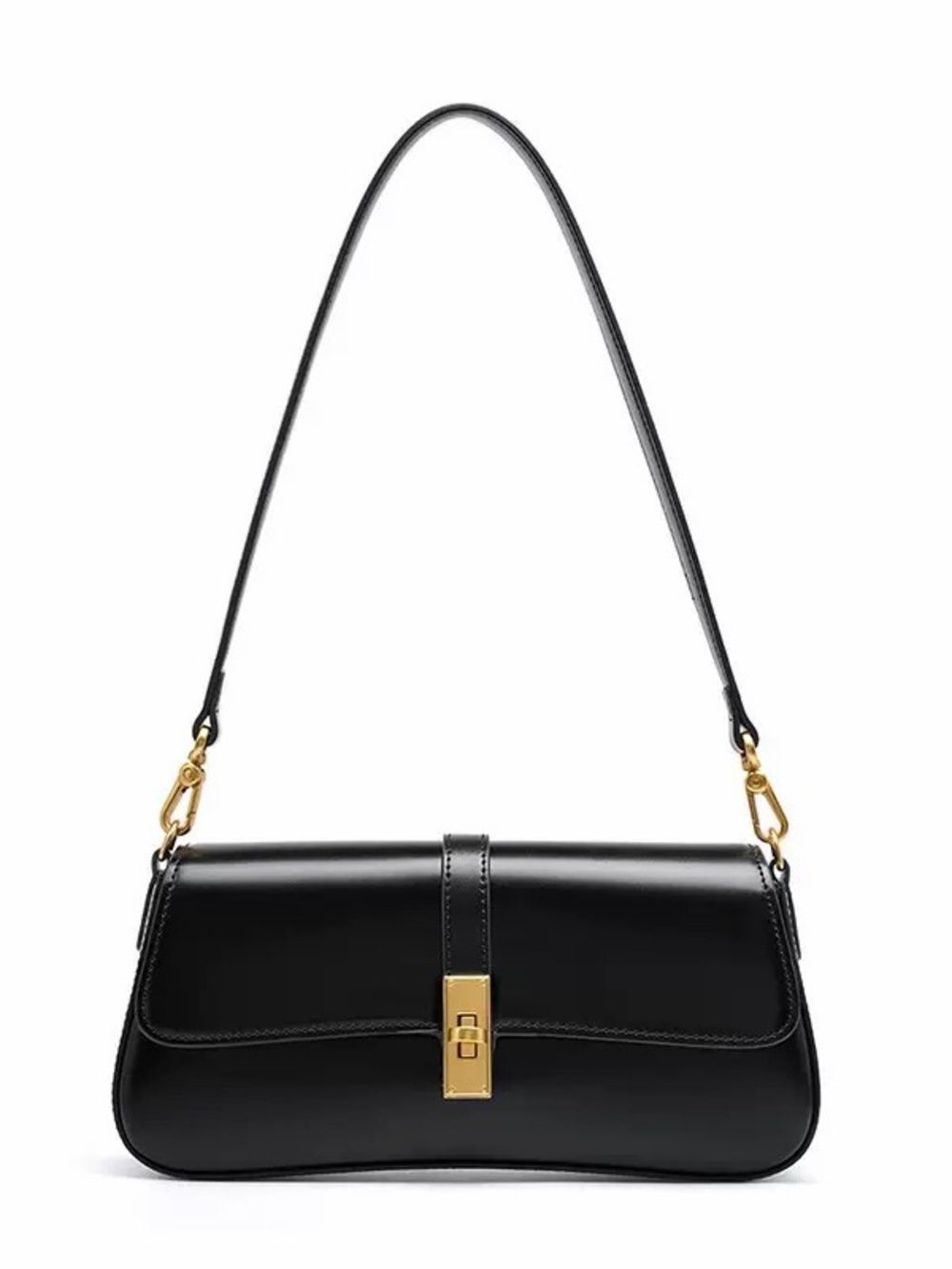 Classic Black Leather Shoulder Bag with Gold Hardware
